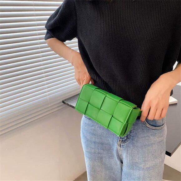 Mini Woven Crossbody Bag for Women, Square Shoulder Handbag Leather Clutch Purse - Picture 3 of 8